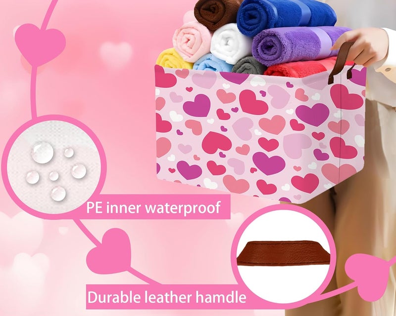 BOOHIT Valentines Day Basket Large Foldable Heart Shaped Storage Box for Gifts Kids Empty Storage Bins Rectangular Toy Organizer Decor (Purple Pink White Love) - Image 3